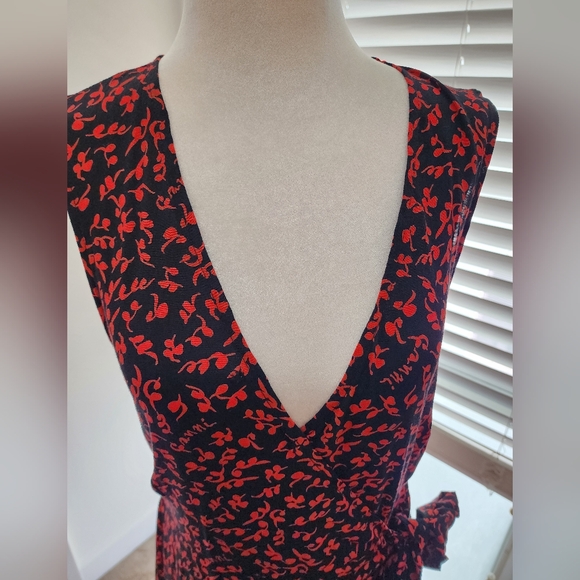 GANNI High-Low Wrap Dress Sz. 4 Red Black - Picture 6 of 11